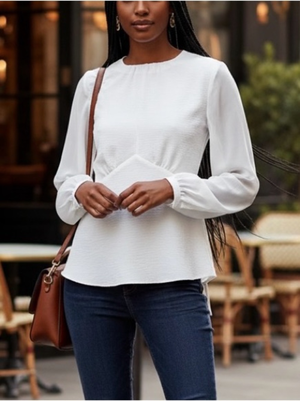 NWT TopShop Chiffon White Blouse Top Women’s Size 2 Long Sheer Sleeves N…